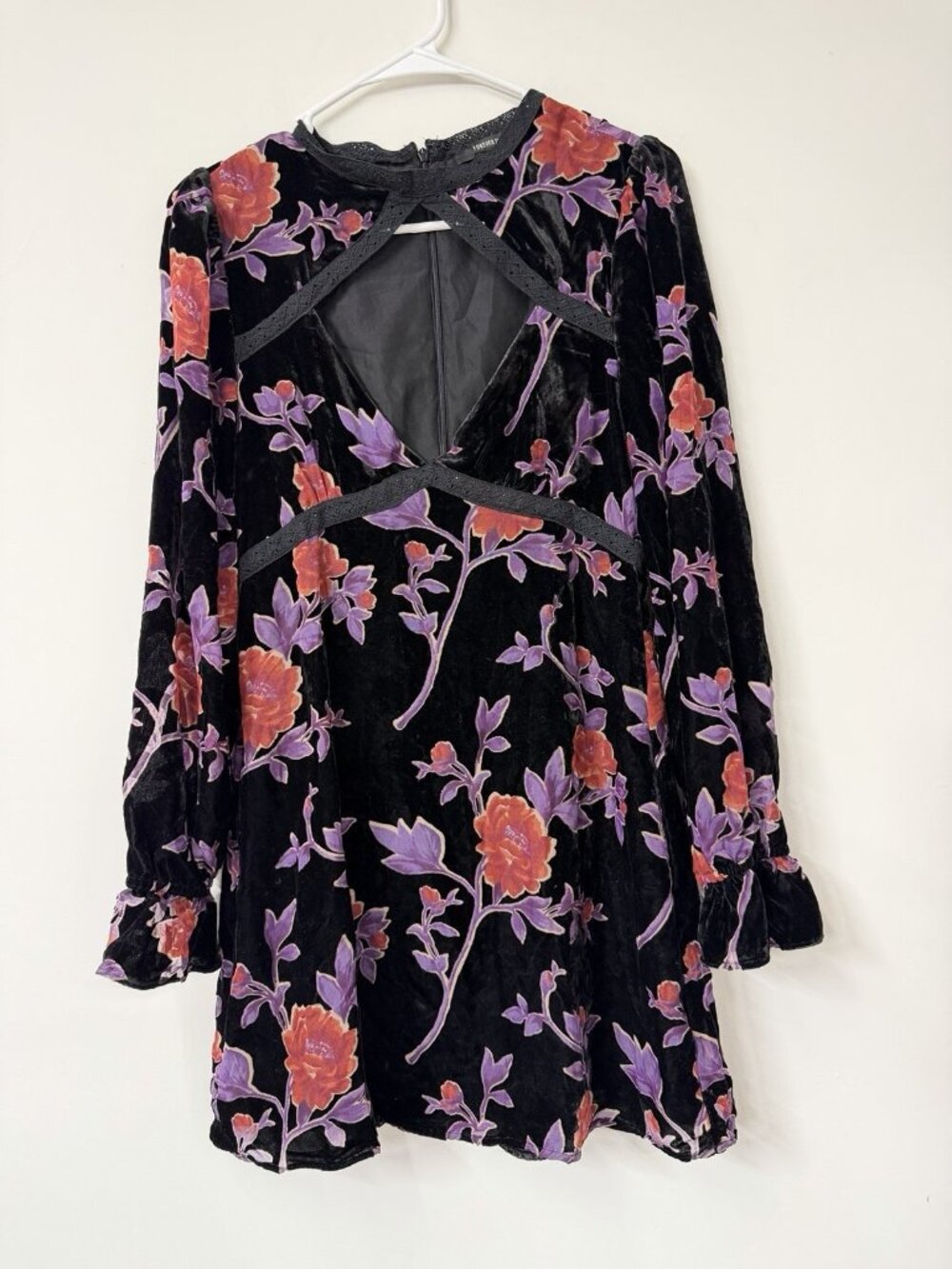 Forever 21 Size M Floral Velvet Burnout Cutout Neck Dress Y2K Whimsigoth Fairy